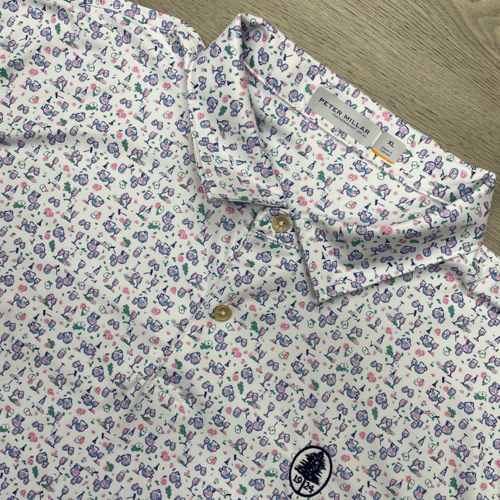 Peter Millar Polo Shirt Mens XL White Wine Glass Print Featherweight Florence CC